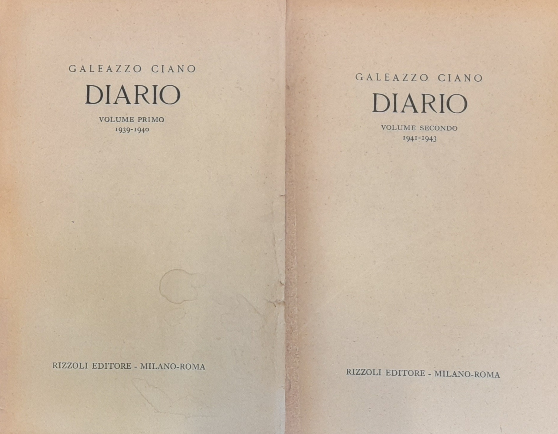 DIARIO. Volume I. 1939-1940. Volume II. 1941-1943